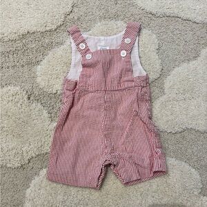 Jacadi Paris Red Striped Short Overalls - Size 3M